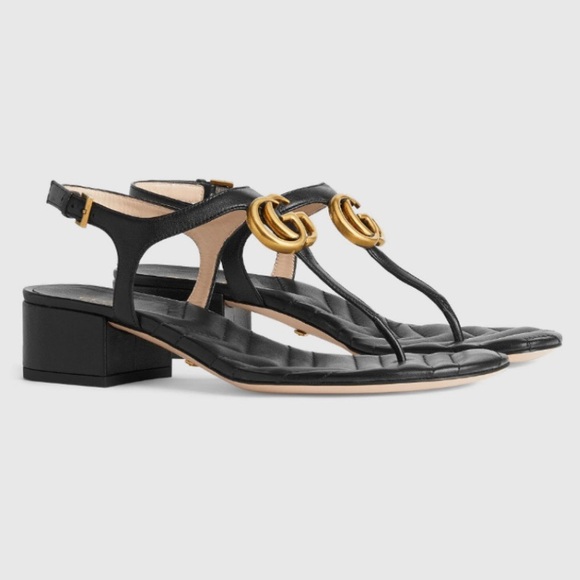 Gucci Shoes - GUCCI Marmont GG logo leather thong sandals